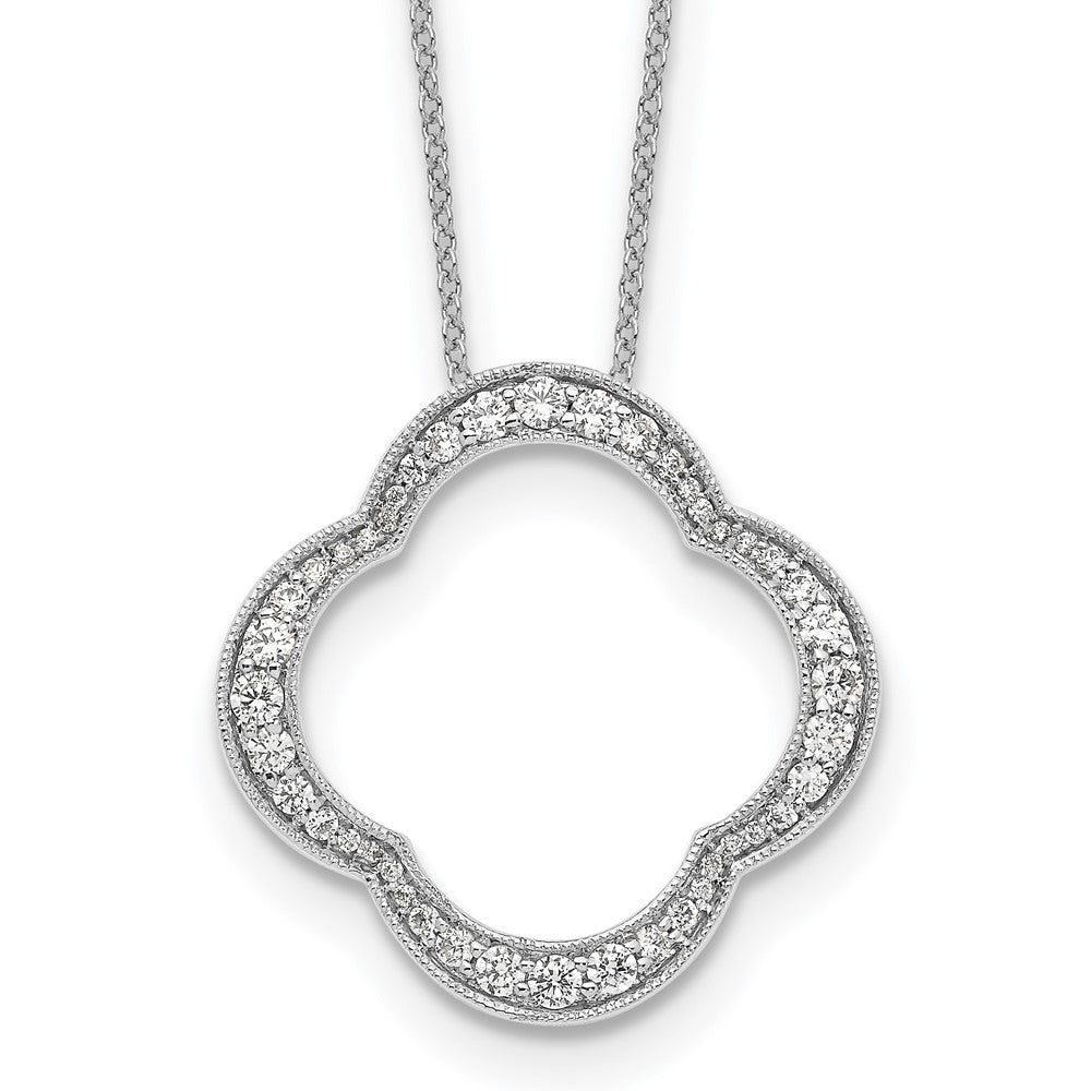 14k White Gold Real Diamond Quatrefoil Pendant
