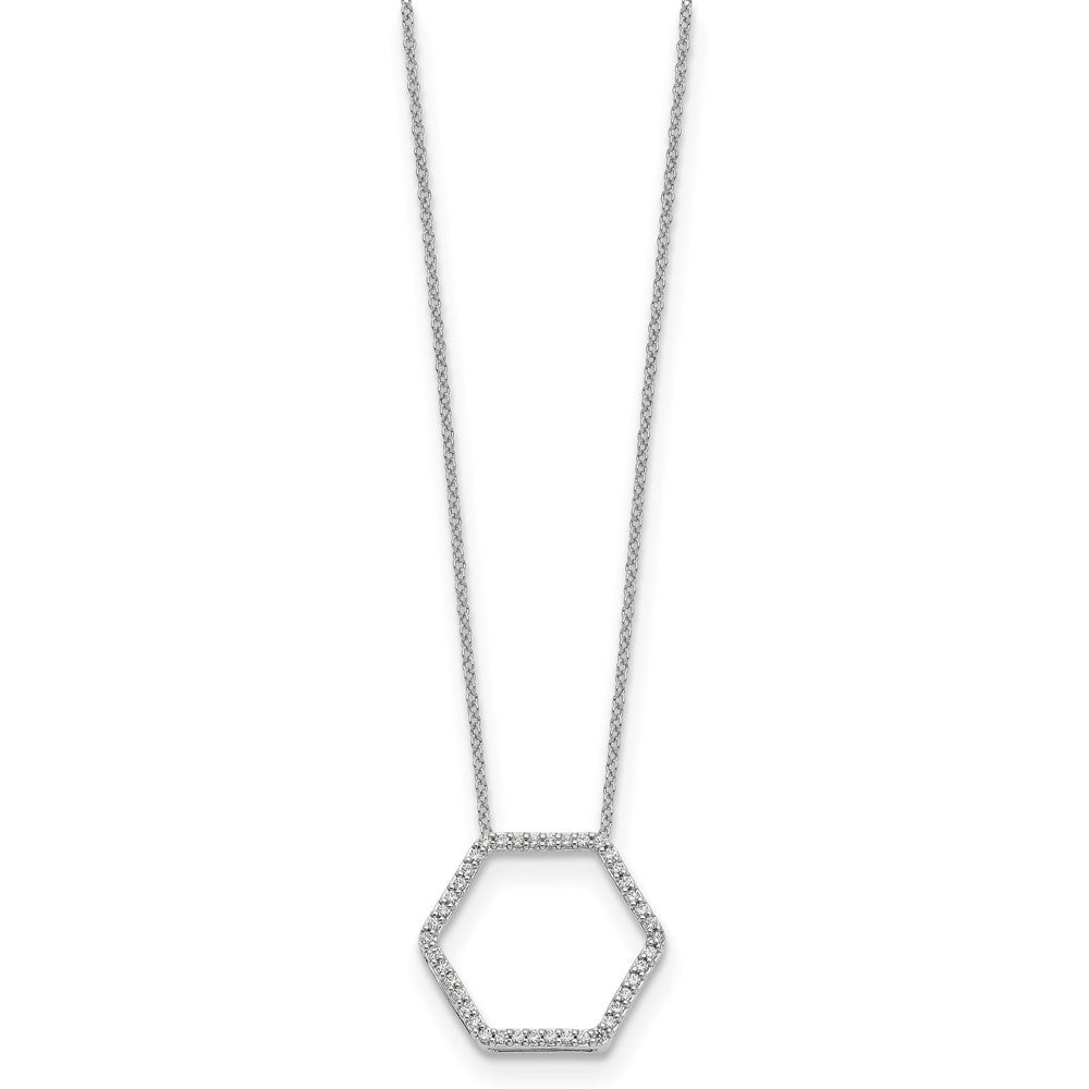 14k White Gold Real Diamond Hexagon Pendant