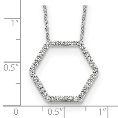 14k White Gold Real Diamond Hexagon Pendant
