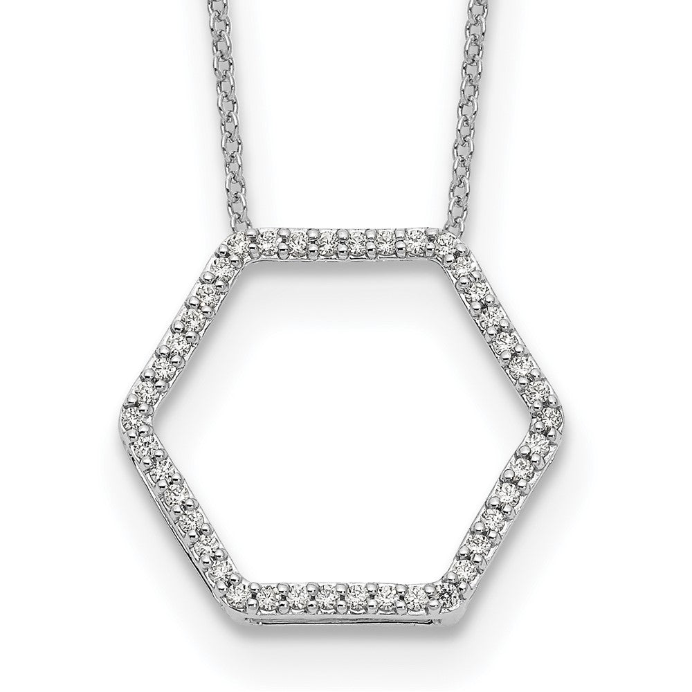 14k White Gold Real Diamond Hexagon Pendant