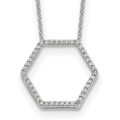 14k White Gold Real Diamond Hexagon Pendant