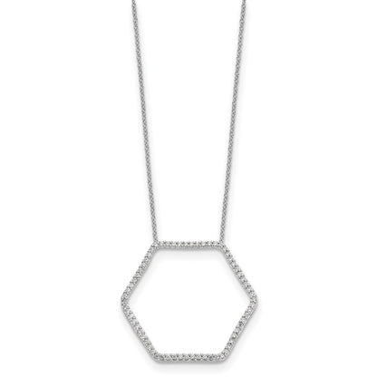 14k White Gold Real Diamond Hexagon Pendant