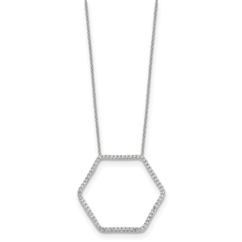 14k White Gold Real Diamond Hexagon Pendant