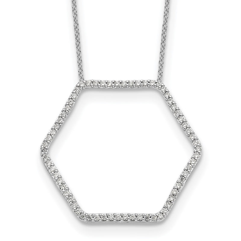14k White Gold Real Diamond Hexagon Pendant