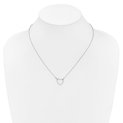 14k White Gold Real Diamond Heart Pendant Necklace