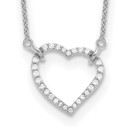 14k White Gold Real Diamond Heart Pendant Necklace