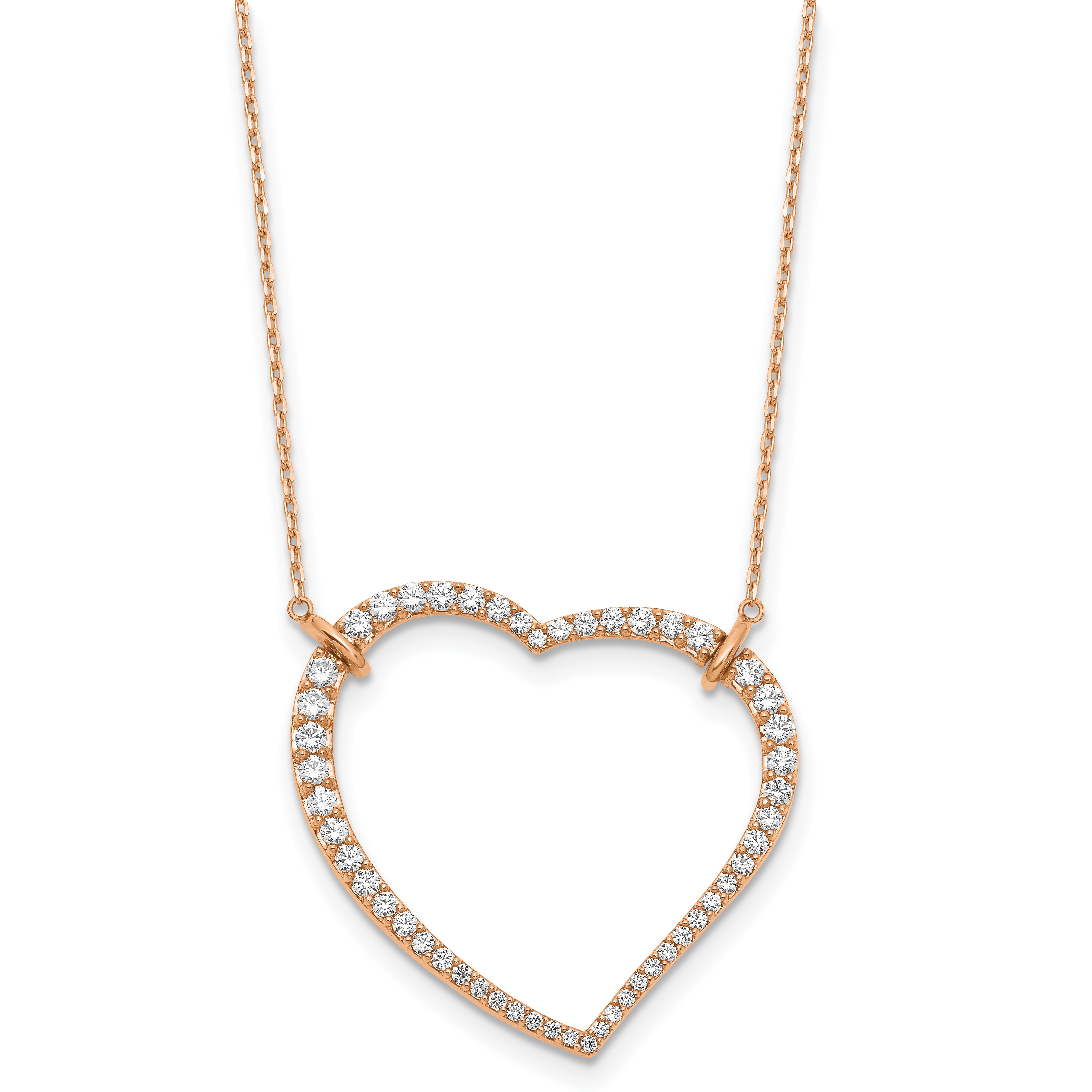 14K Rose Gold True Origin 1 3/4 Carat Lab Grown Diamond Vs/Si D E F Open Heart 18 Inch Necklace