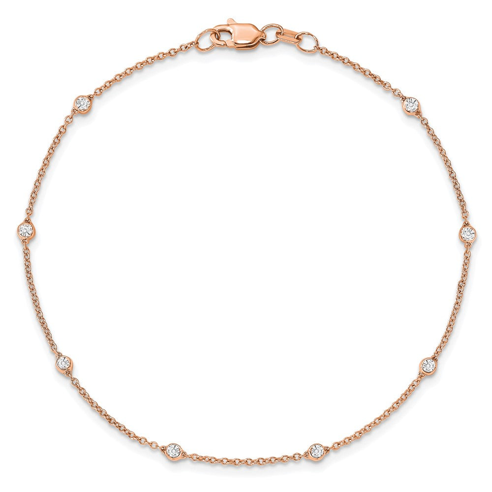 14K Rose Gold True Origin 1/6 Carat Lab Grown Diamond Vs+ F+ Seven Station 7 Inch Bracelet