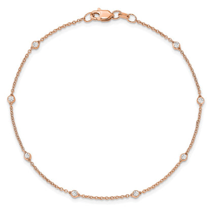 14K Rose Gold True Origin 1/6 Carat Lab Grown Diamond Vs+ F+ Seven Station 7 Inch Bracelet