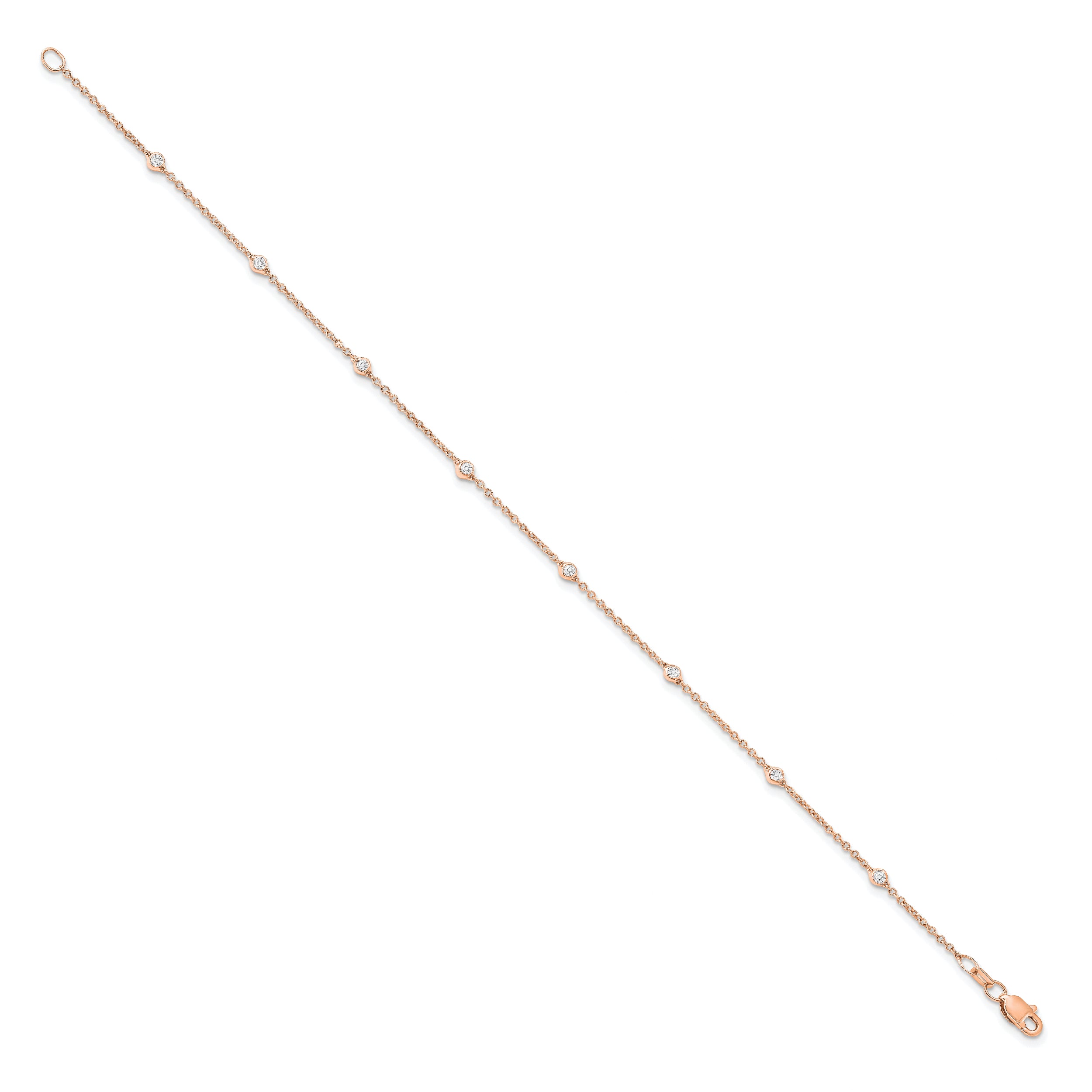 14K Rose Gold True Origin 1/6 Carat Lab Grown Diamond Vs+ F+ Eight Station 8 Inch Bracelet