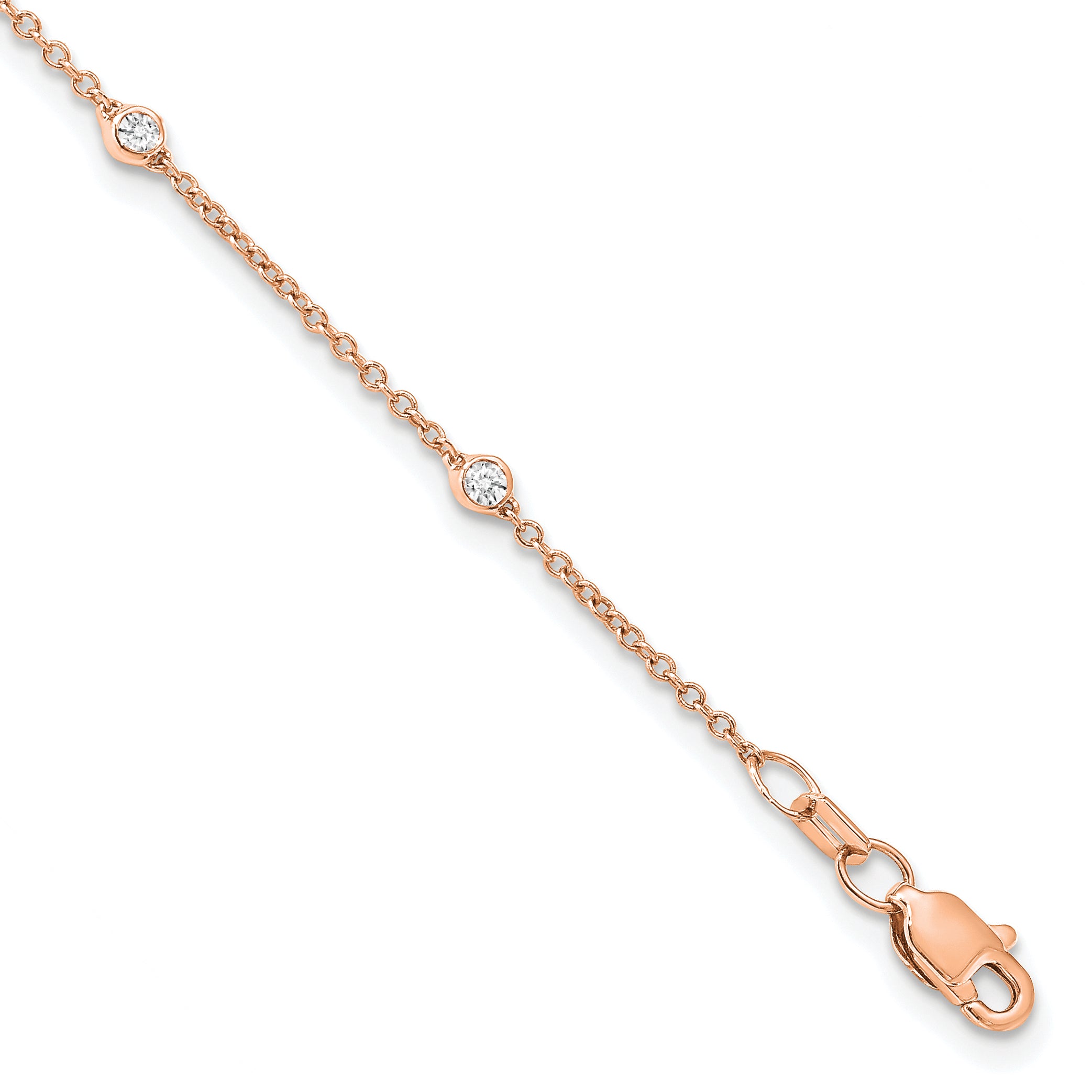 14K Rose Gold True Origin 1/6 Carat Lab Grown Diamond Vs+ F+ Eight Station 8 Inch Bracelet