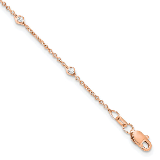 14K Rose Gold True Origin 1/6 Carat Lab Grown Diamond Vs+ F+ Eight Station 8 Inch Bracelet