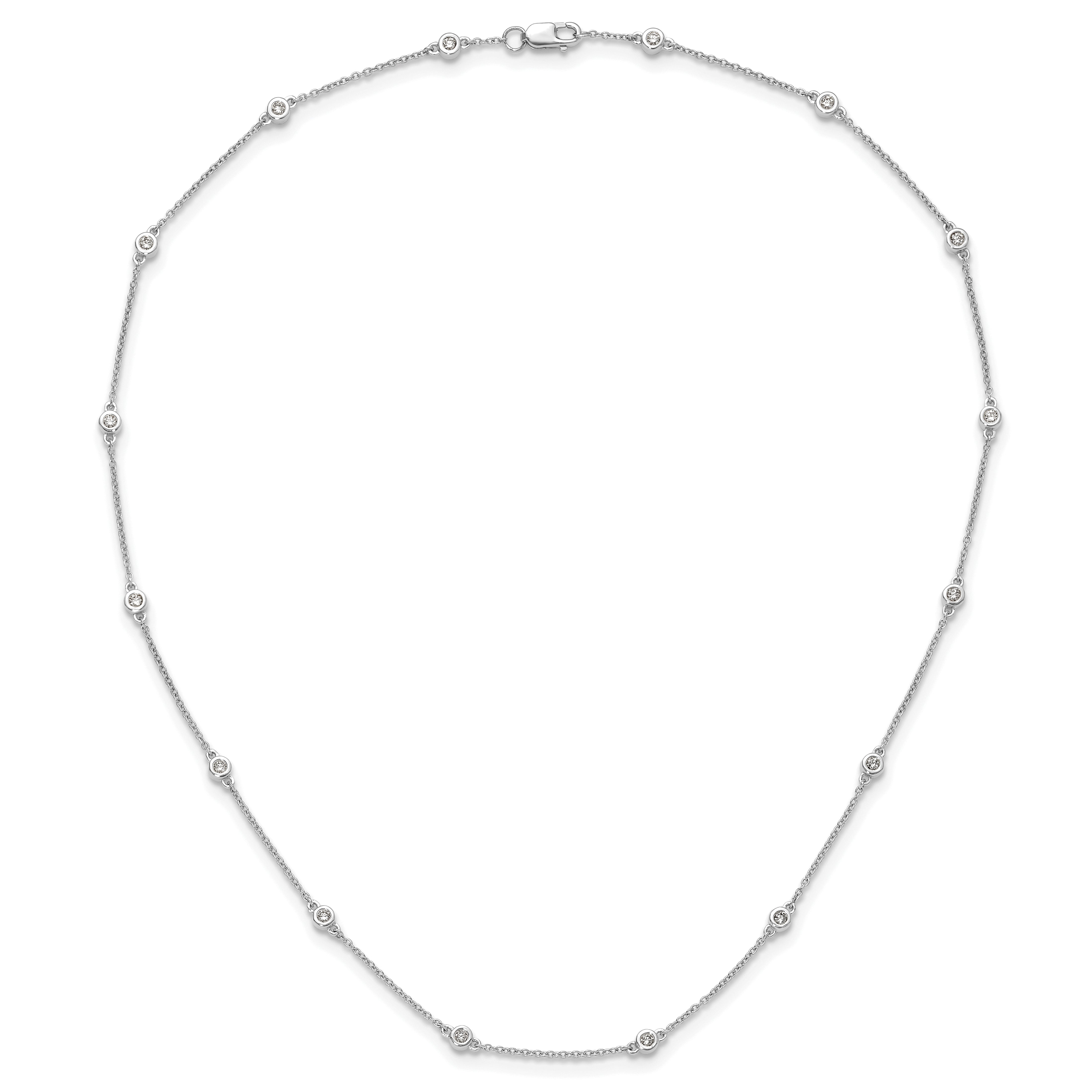 14k White Gold Real Diamond Station Cable Necklace