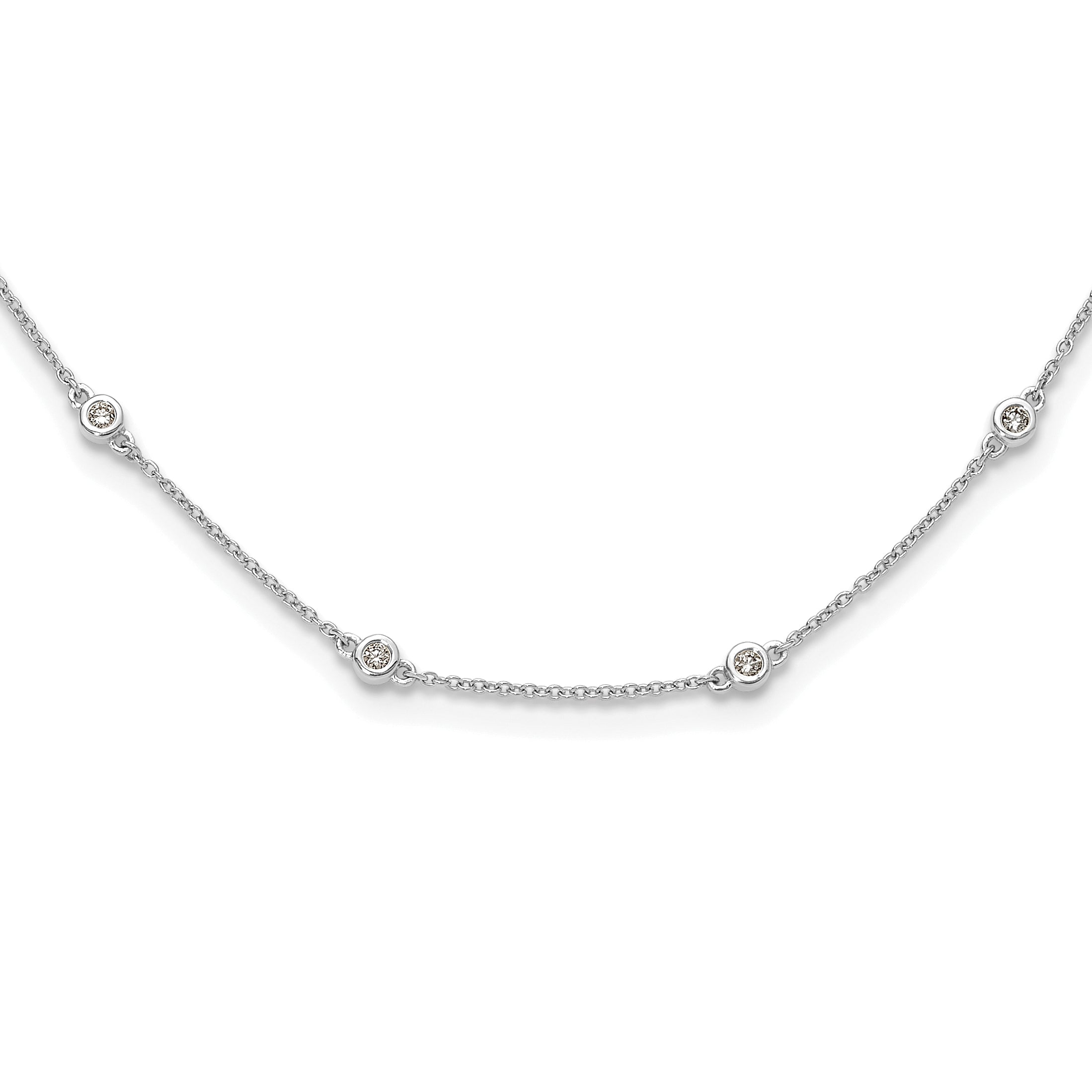14k White Gold Real Diamond Station Cable Necklace