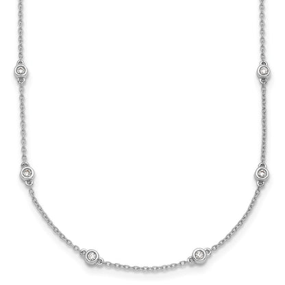 14k White Gold Real Diamond Station Cable Necklace