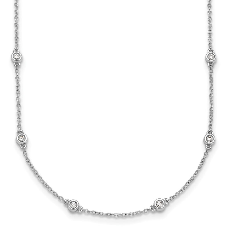 14k White Gold Real Diamond Station Cable Necklace
