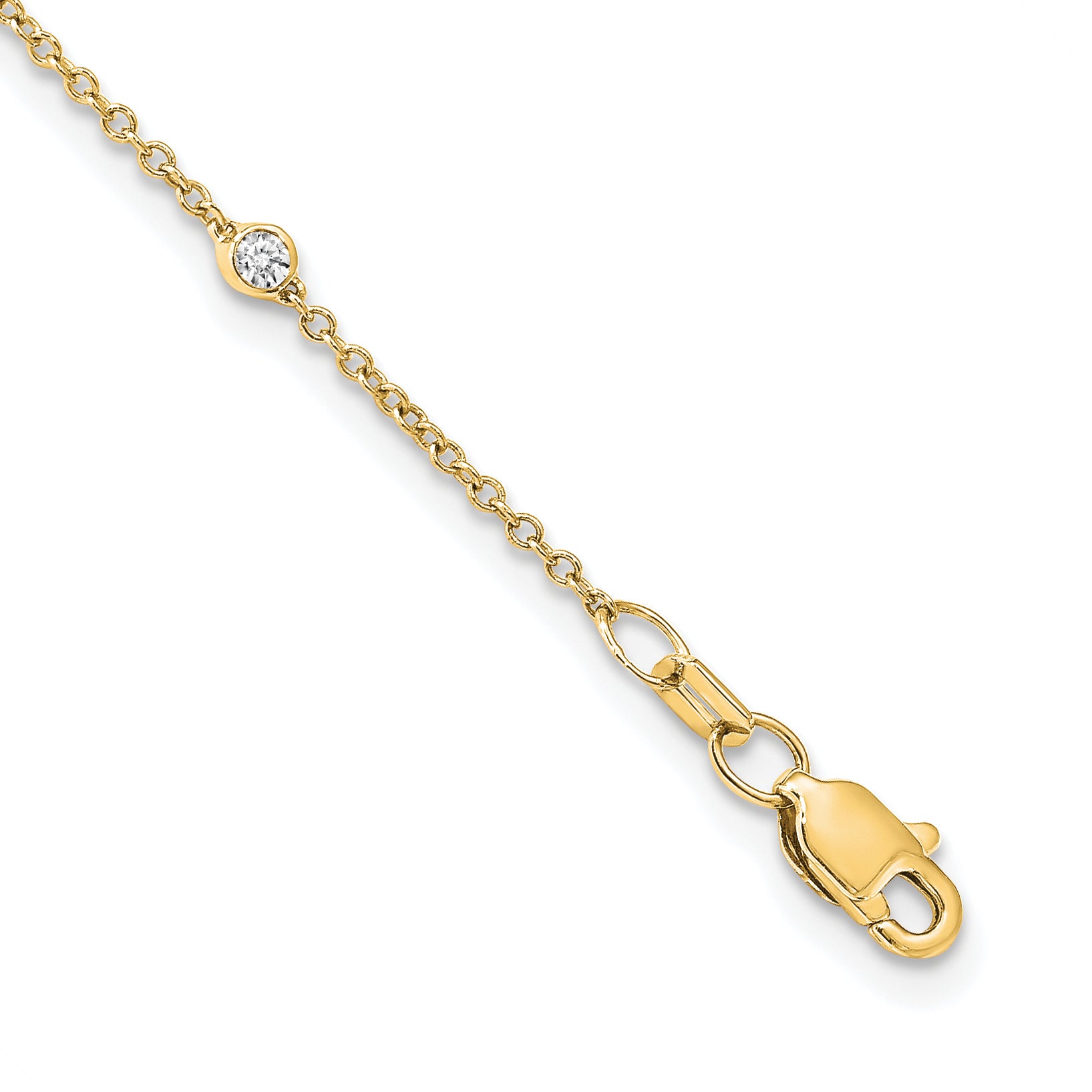 14K Yellow Gold Real Diamond Station Cable Necklace