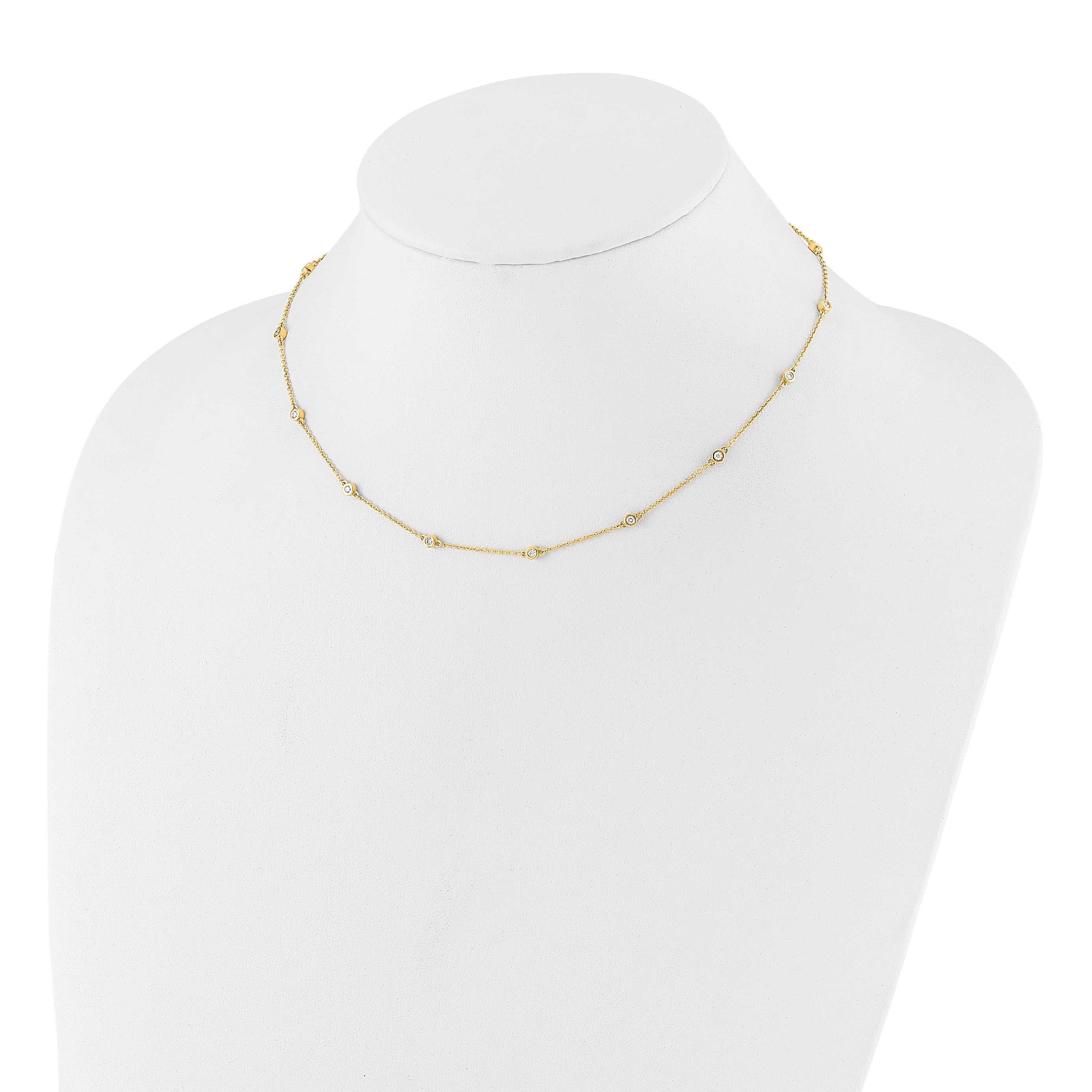 14K Yellow Gold Real Diamond Station Cable Necklace