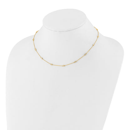 14K Yellow Gold Real Diamond Station Cable Necklace