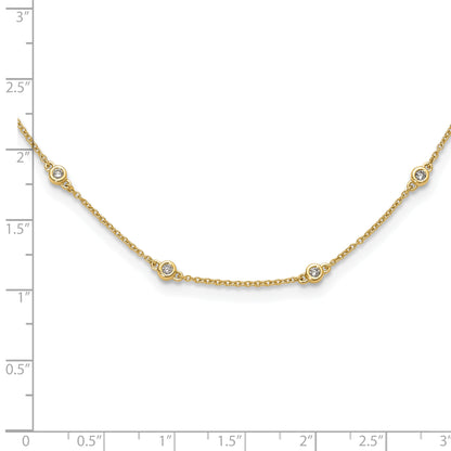 14K Yellow Gold Real Diamond Station Cable Necklace