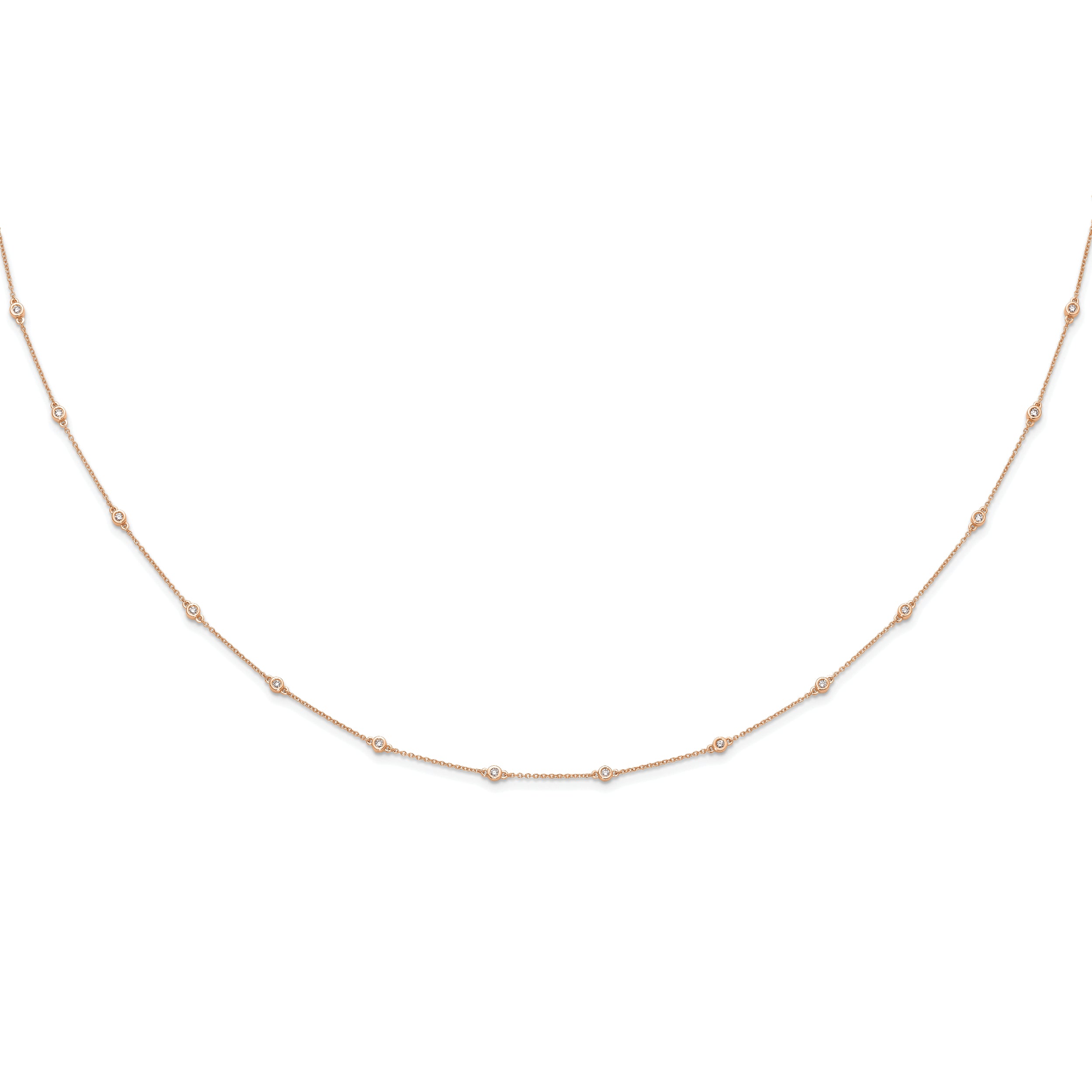 14K Rose Gold True Origin 1/2 Carat Lab Grown Diamond Vs+ F+ Eighteen Station 18 Inch Necklace