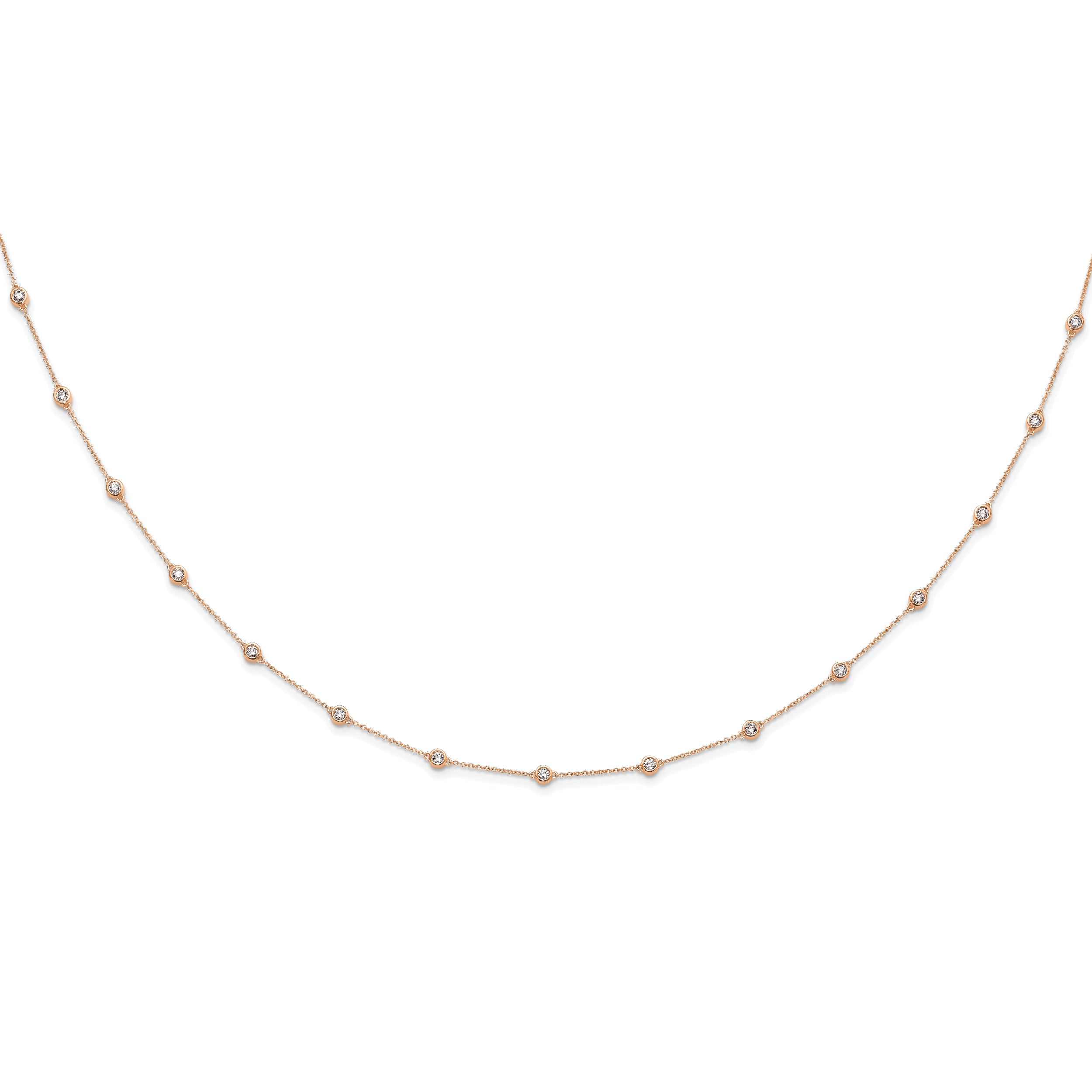 14K Rose Gold True Origin 1 1/6 Carat Lab Grown Diamond Vs+ F+ Eighteen Station 18 Inch Necklace