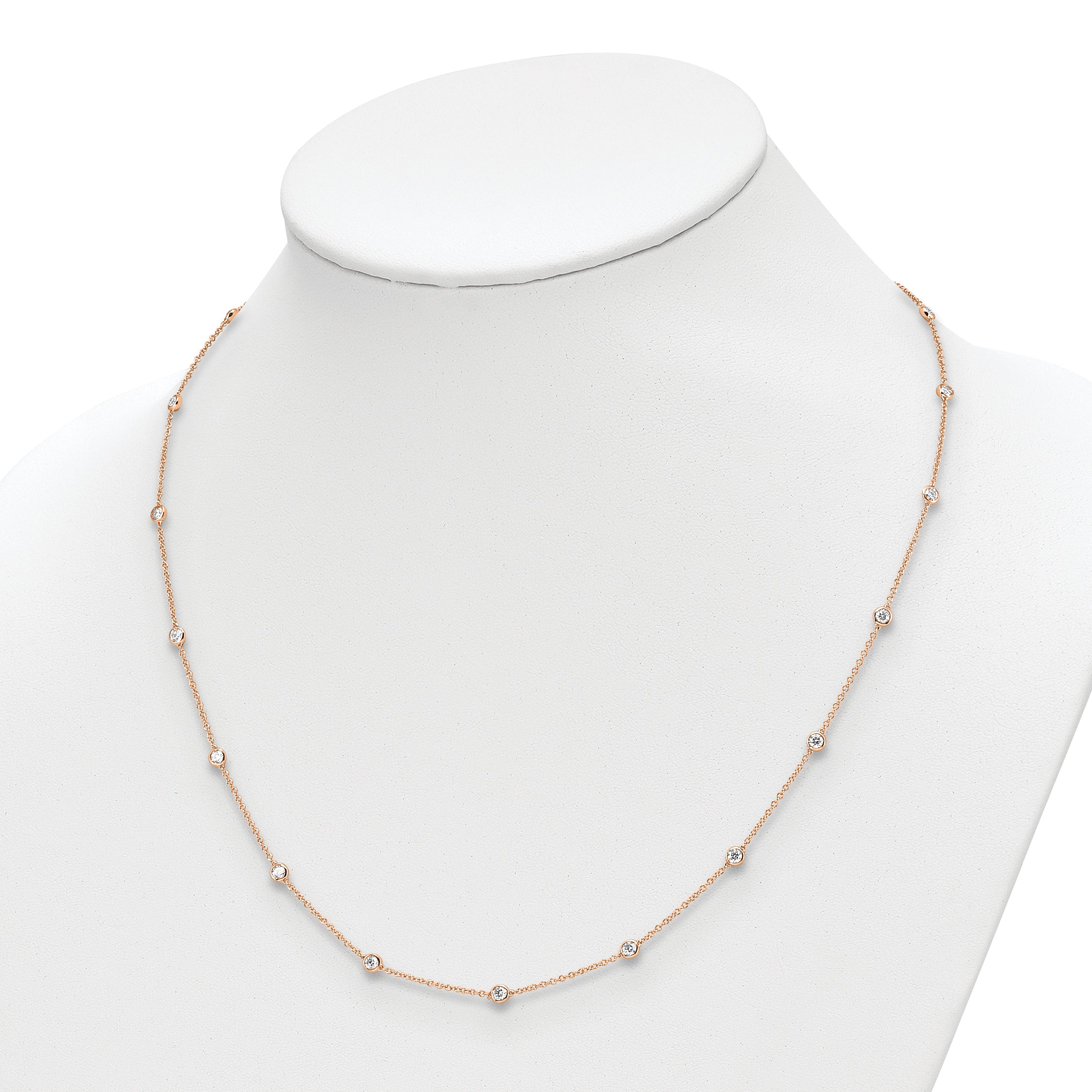 14K Rose Gold True Origin 1 1/3 Carat Lab Grown Diamond Vs+ F+ Twenty Station 20 Inch Necklace