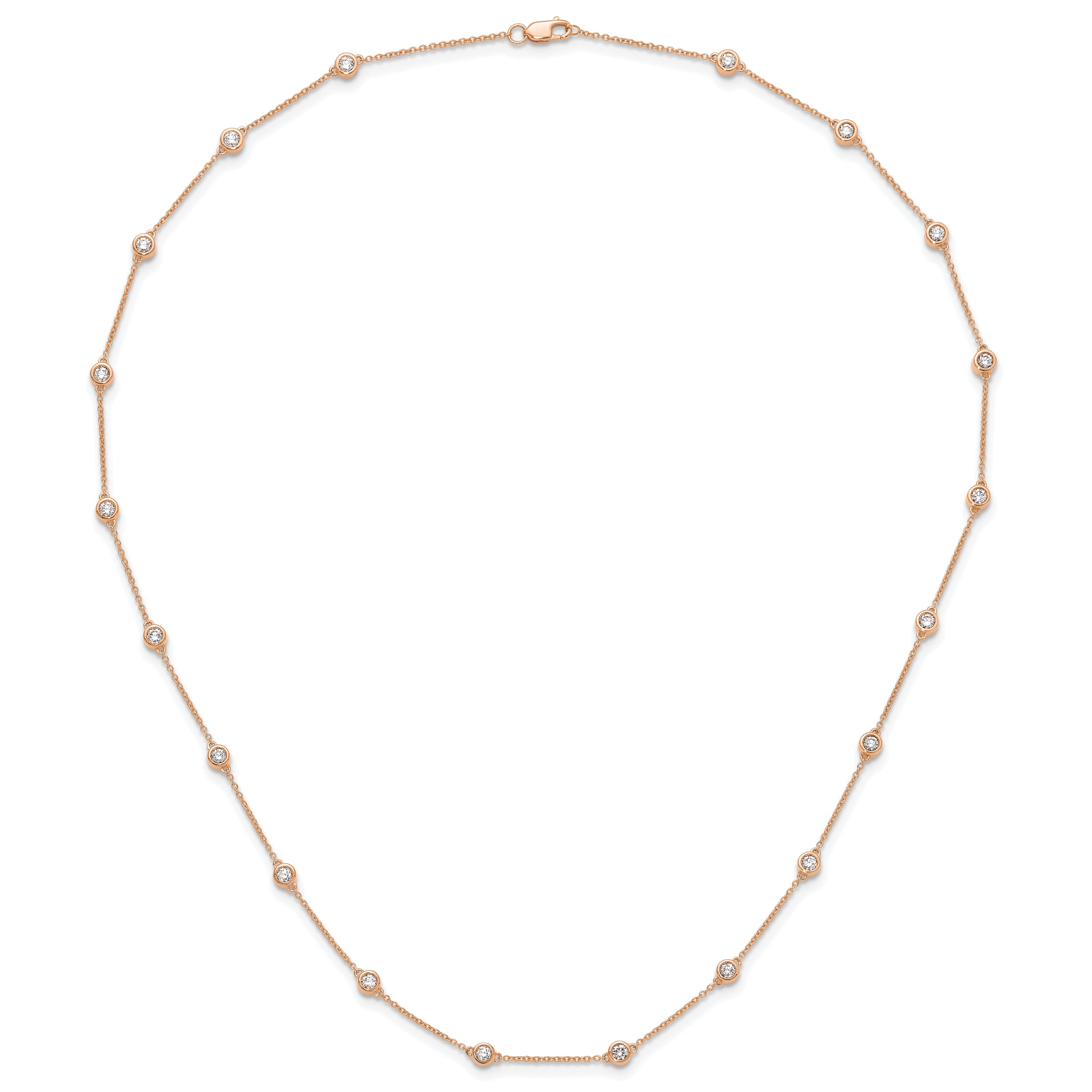 14K Rose Gold True Origin 1 1/3 Carat Lab Grown Diamond Vs+ F+ Twenty Station 20 Inch Necklace