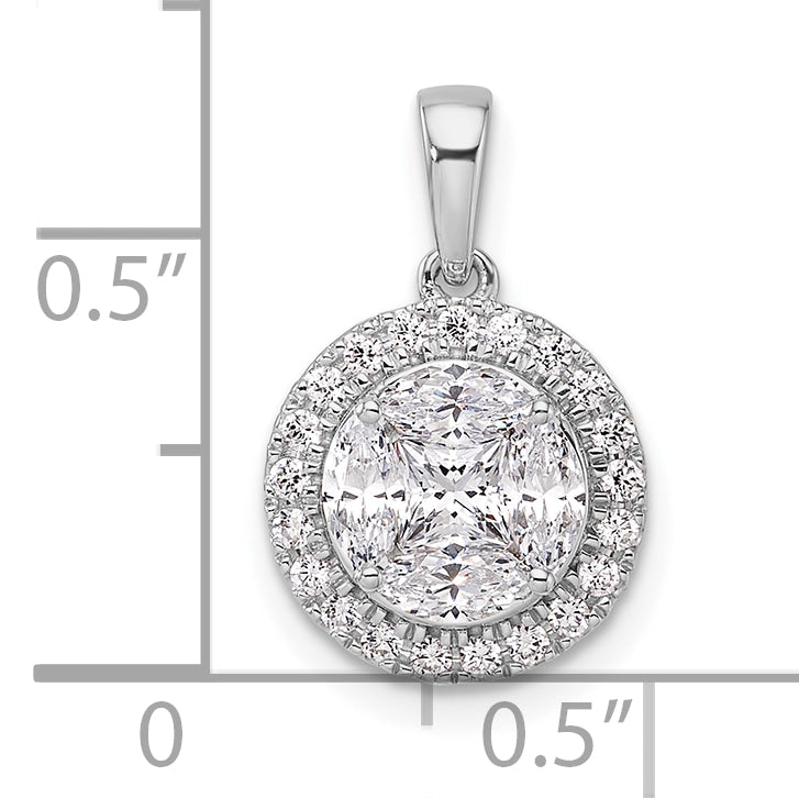 14k White Gold 1 Ct. Lab Grown Diamond VS/SI+ G+ Round and Marquise Halo Pendant