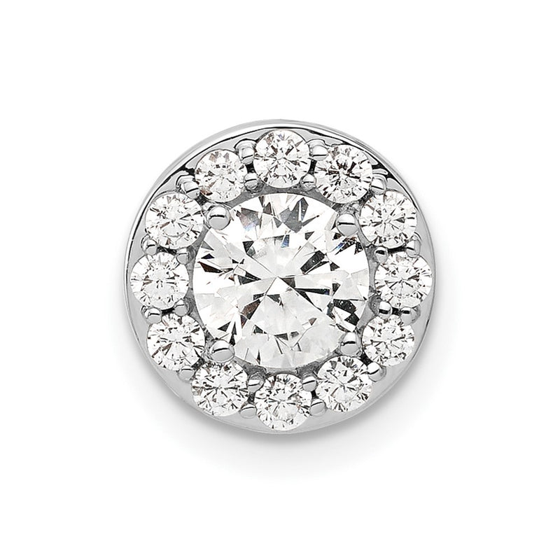 14k White Gold 1 Ct. Lab Grown Diamond VS/SI+ G+ Round Halo Chain Slide Pendant