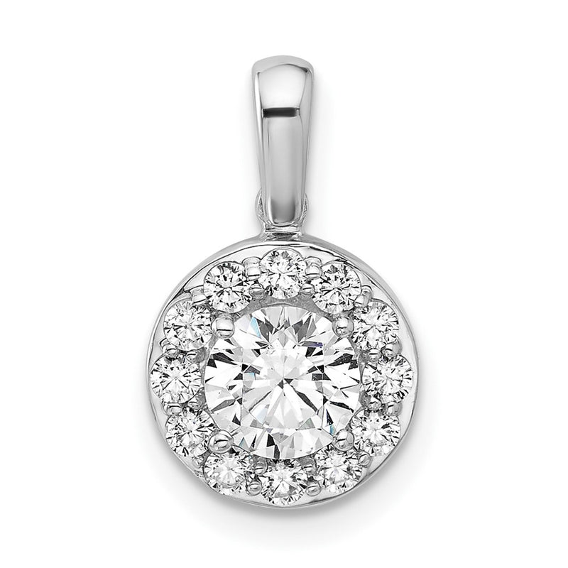 14k White Gold 1 Ct. Lab Grown Diamond VS/SI+ G+ Round Halo Pendant