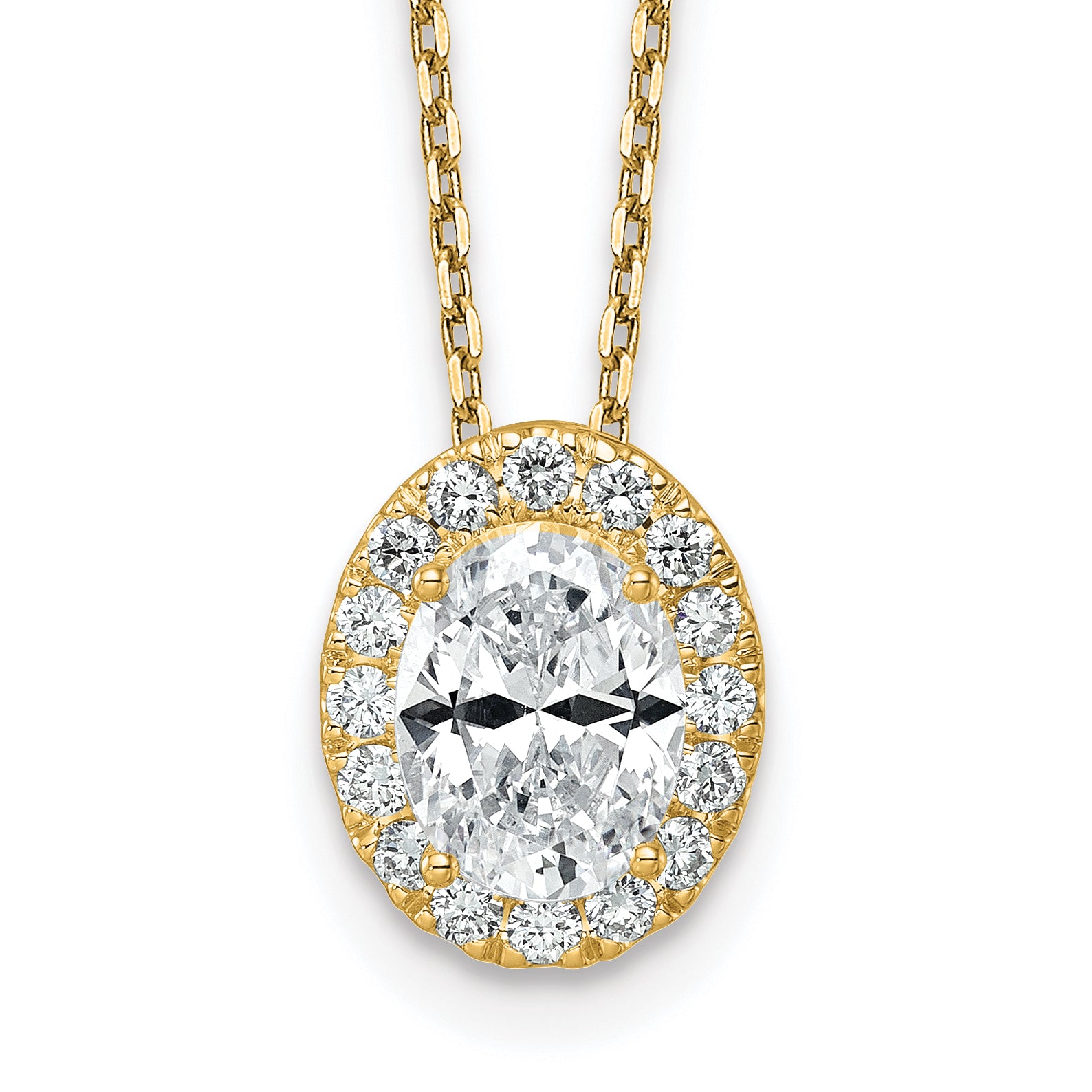 14k Yellow Gold 2 1/2 Ct. Certified Lab Grown Diamond VS/SI+ G+ 18 inch Oval Halo Pendant Necklace