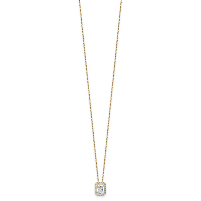 14k Yellow Gold 2 1/2 Ct. Certified Lab Grown Diamond VS/SI+ G+ Complete 18 inch Radiant Halo Pendant Necklace