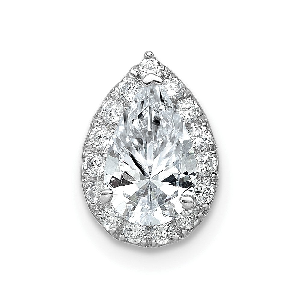 14k White Gold 2 3/8 Ct. Lab Grown Diamond VS/SI+ G+ Pear Halo Chain Slide Pendant