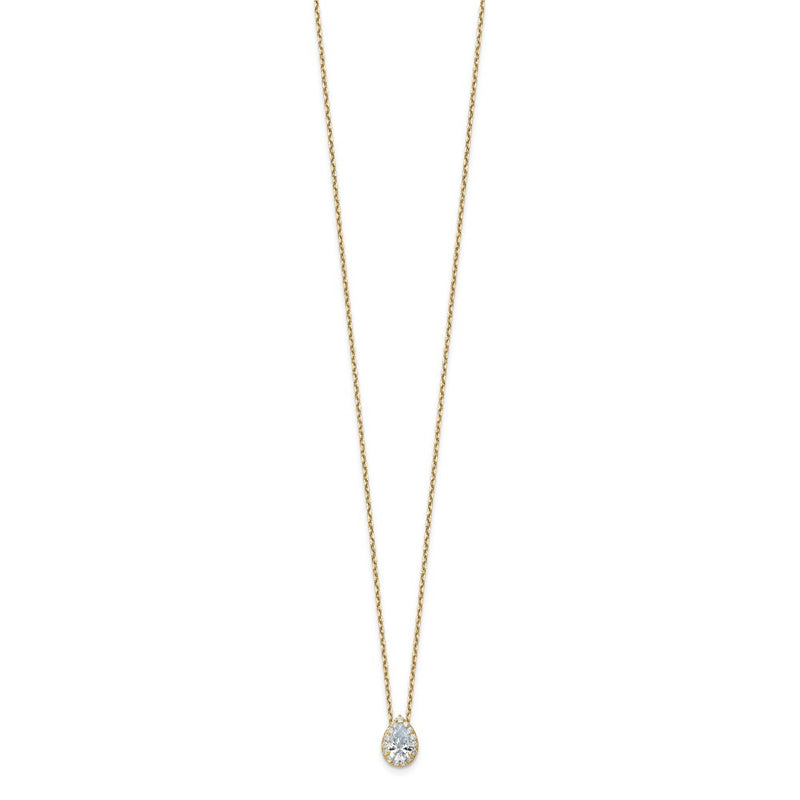 14k Yellow Gold 2 3/8 Ct. Certified Lab Grown Diamond VS/SI+ G+ 18 inch Pear Halo Pendant Necklace