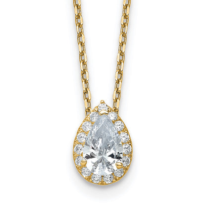 14k Yellow Gold 2 3/8 Ct. Certified Lab Grown Diamond VS/SI+ G+ 18 inch Pear Halo Pendant Necklace