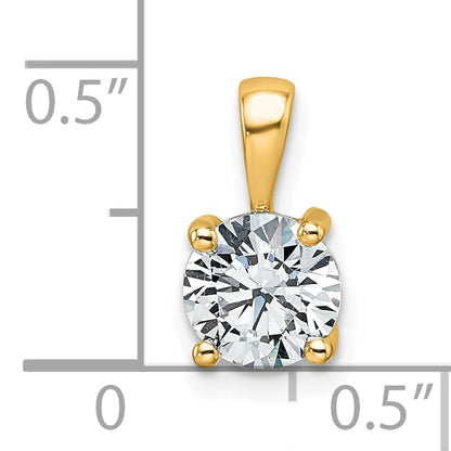 14K Yellow Gold 1 Carat Lab Grown Diamond Vs+ F+ Round Complete Four Prong Pendant