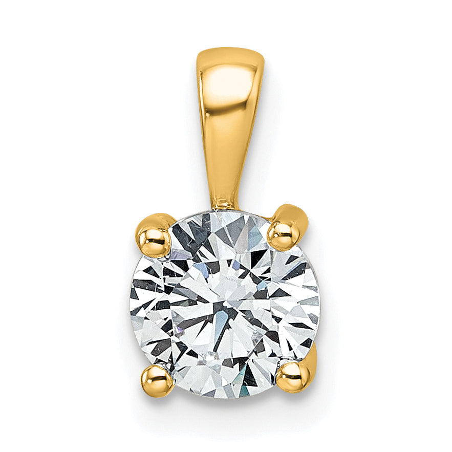 14K Yellow Gold 1 Carat Lab Grown Diamond Vs+ F+ Round Complete Four Prong Pendant
