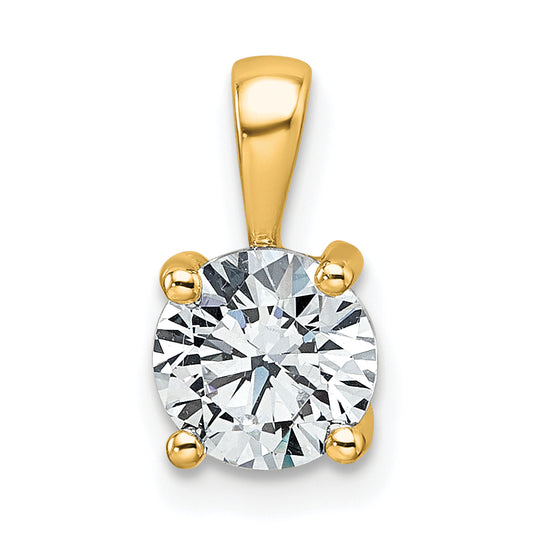 14K Yellow Gold 1 Carat Lab Grown Diamond Vs+ F+ Round Complete Four Prong Pendant