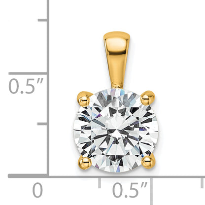14K Yellow Gold 4 Carat Lab Grown Diamond Vs+ F+ Round Complete Four Prong Pendant