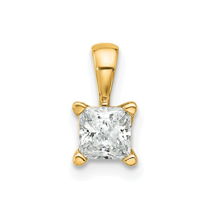 14K Yellow Gold 1/2 Carat Lab Grown Diamond Vs+ F+ Princess Complete Four Prong Pendant