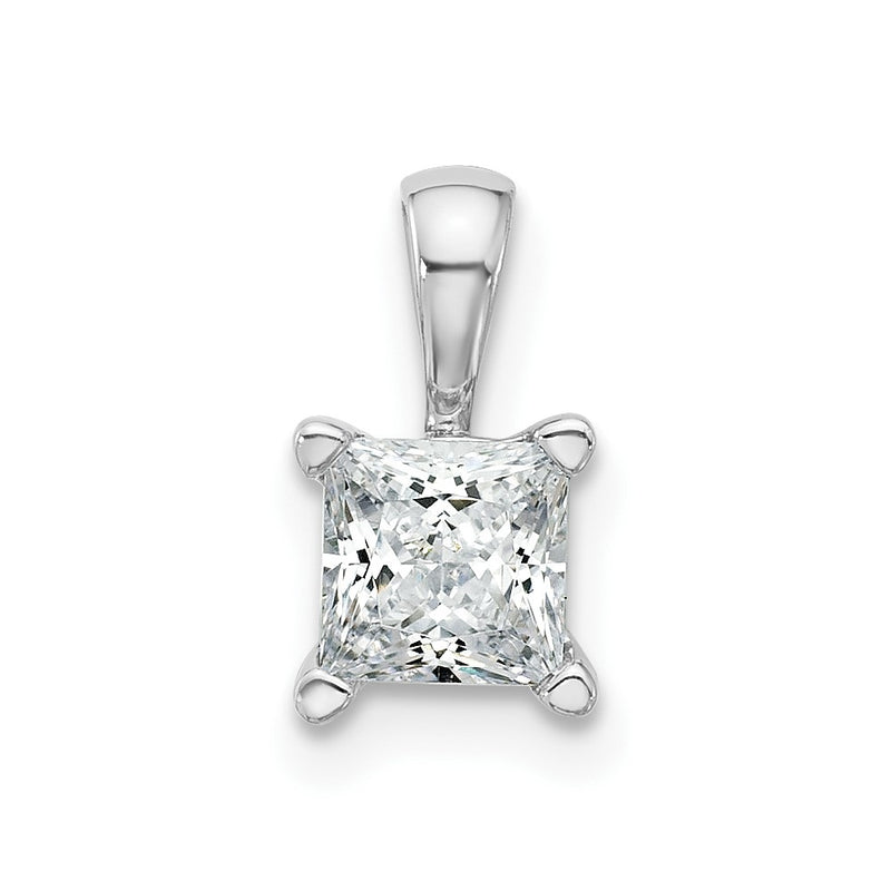 14K White Gold 3/4 Carat Certified Lab Grown Diamond Vs+ F+ Princess Complete Four Prong Pendant