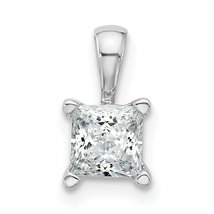14k White Gold 3/4 Ct. Lab Grown Diamond VS/SI+ G+ Princess Four Prong Pendant