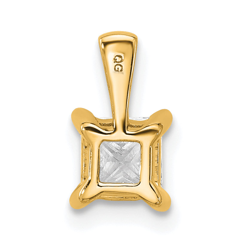 14K Yellow Gold 3/4 Carat Certified Lab Grown Diamond Vs+ F+ Princess Complete Four Prong Pendant