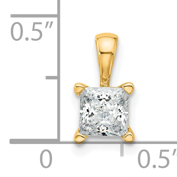14K Yellow Gold 3/4 Carat Certified Lab Grown Diamond Vs+ F+ Princess Complete Four Prong Pendant