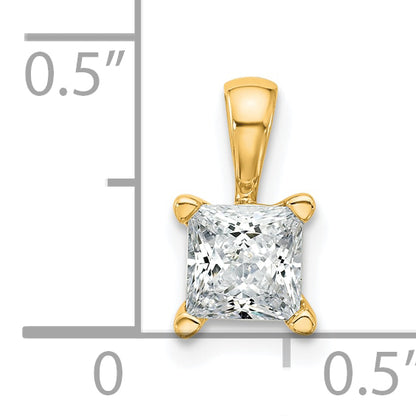 14K Yellow Gold 3/4 Carat Certified Lab Grown Diamond Vs+ F+ Princess Complete Four Prong Pendant