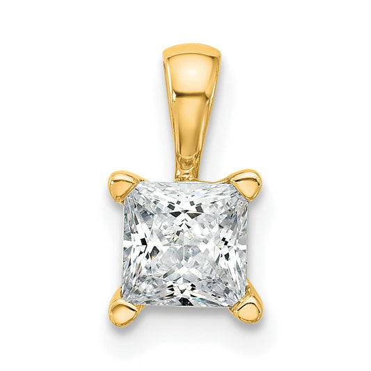 14K Yellow Gold 3/4 Carat Certified Lab Grown Diamond Vs+ F+ Princess Complete Four Prong Pendant