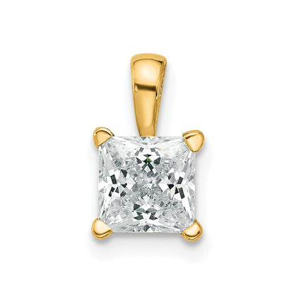 14K Yellow Gold 1 Carat Lab Grown Diamond Vs+ F+ Princess Complete Four Prong Pendant