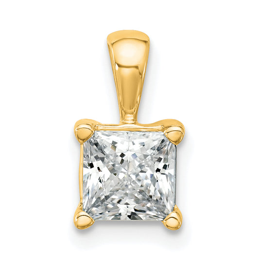 14K Yellow Gold 1 1/2 Carat Certified Lab Grown Diamond Vs+ F+ Princess Complete Four Prong Pendant