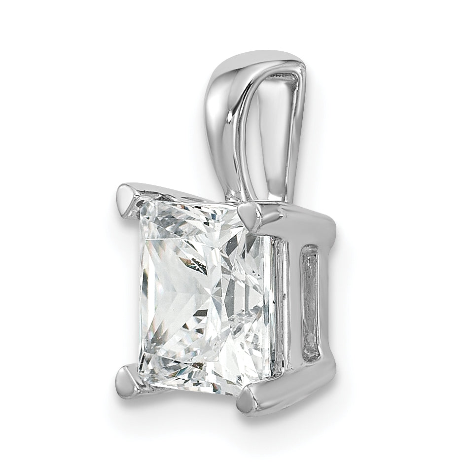 14K White Gold 2 Carat Lab Grown Diamond Vs+ F+ Princess Complete Four Prong Pendant